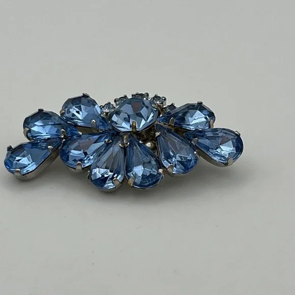 Vintage Brooch Blue Rhinestones 2" Asymmetrical Design - Picture 3 of 7